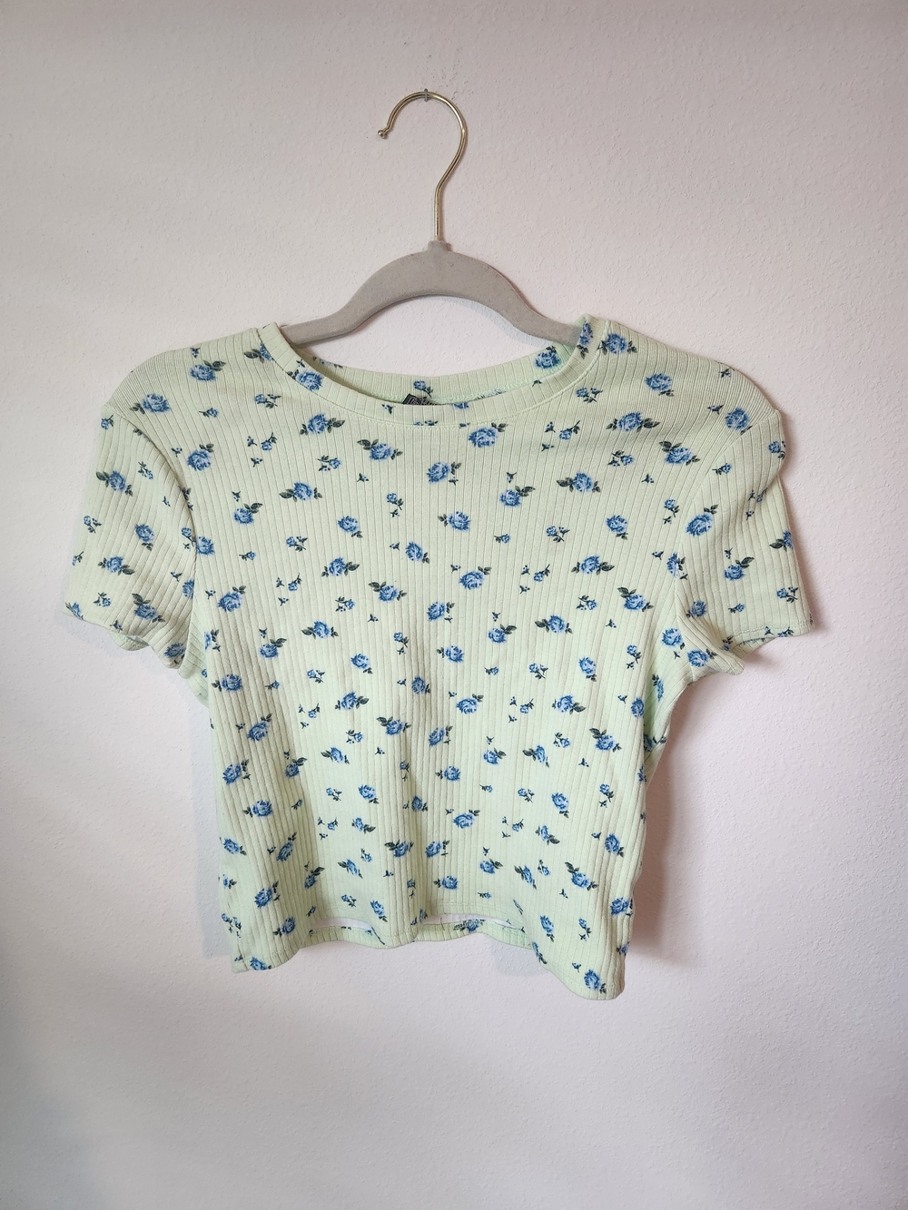 Mint Green & Blue Floral Ribbed Baby Tee